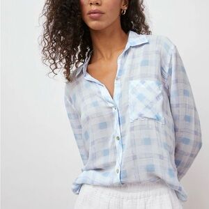 Rails Women's Small Josephine Shirt Blue Sky Plaid 100% Rayon Long Sleeve B/D S